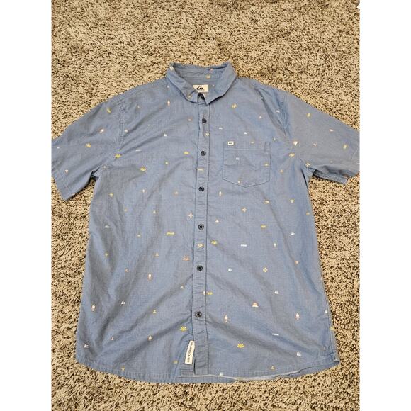 Quicksilver Men's Button down Spaced Out shirt Size Large Blue Short Sleeve - Picture 1 of 7